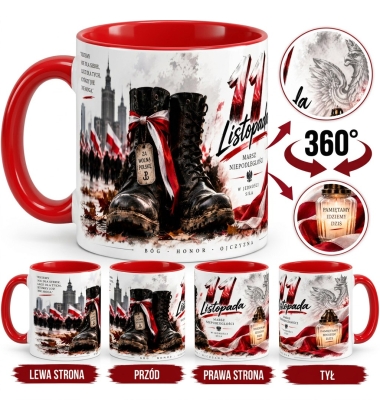 Kubek Patriotyczny biało-czerwony 11 Listopada Za wolną Polskę 330 ml