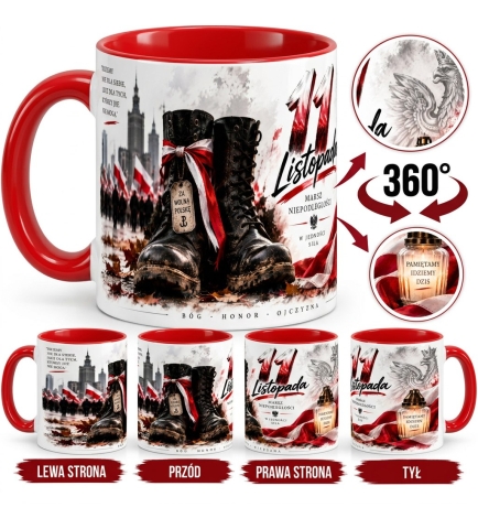 Kubek Patriotyczny biało-czerwony 11 Listopada Za wolną Polskę 330 ml