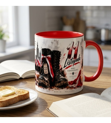 Kubek Patriotyczny biało-czerwony 11 Listopada Za wolną Polskę 330 ml