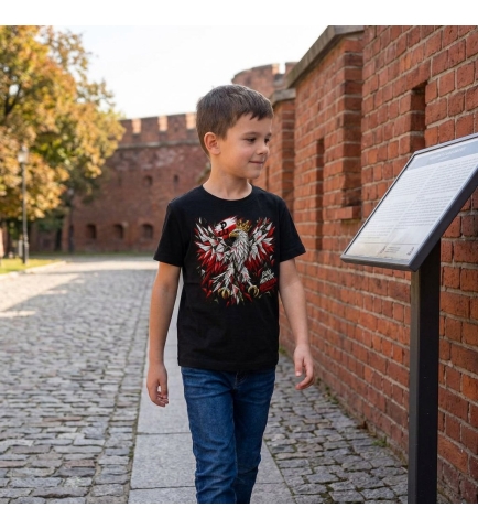 Koszulka dziecięca czarna Orzeł Biały Bóg Honor Ojczyzna