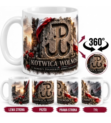 Kubek Patriotyczny Kotwica Wolości,Żołnierze AK, biały 330 ml