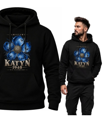 Bluza z kapturem czarna Katyń 1940 Niezapominajka Pamiętamy