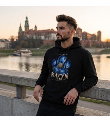 Bluza z kapturem czarna Katyń 1940 Niezapominajka Pamiętamy