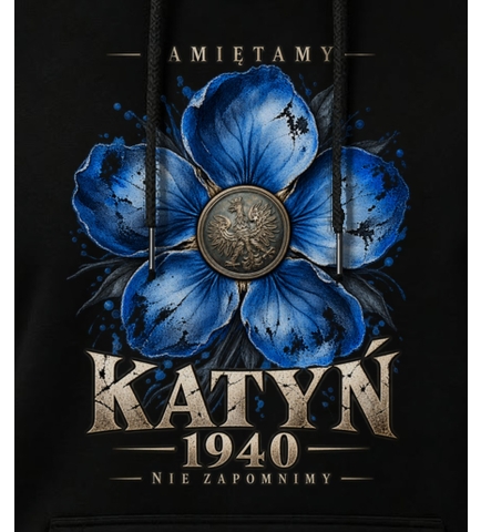Bluza z kapturem czarna Katyń 1940 Niezapominajka Pamiętamy