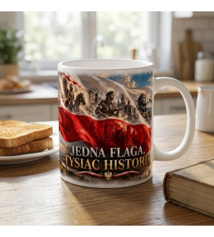 Kubek Patriotyczny Jedna Flaga, Polska, biały 330ml
