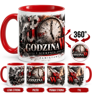 Kubek Patriotyczny Godzina W, 1 Sierpnia 1944 Czerwone Wnętrze i Ucho