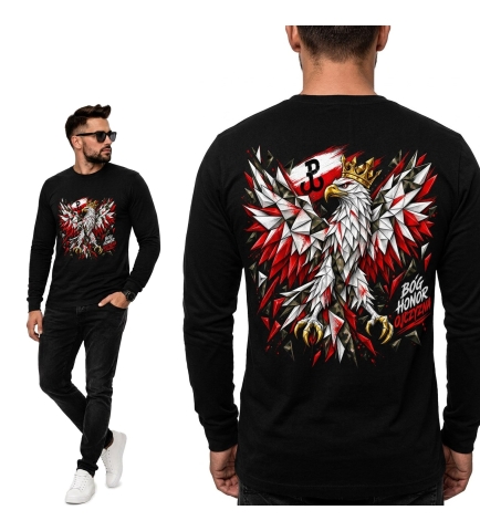 Longsleeve Męski Czarny Patriotyczny BHO Orzeł Polska Walcząca