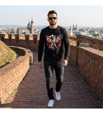 Longsleeve Męski Czarny Patriotyczny BHO Orzeł Polska Walcząca