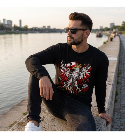 Longsleeve Męski Czarny Patriotyczny BHO Orzeł Polska Walcząca