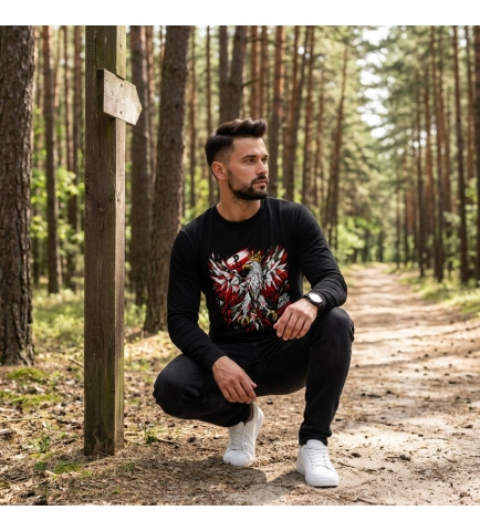Longsleeve Męski Czarny Patriotyczny BHO Orzeł Polska Walcząca