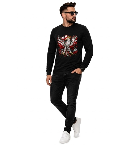 Longsleeve Męski Czarny Patriotyczny BHO Orzeł Polska Walcząca