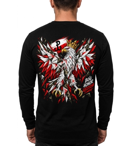 Longsleeve Męski Czarny Patriotyczny BHO Orzeł Polska Walcząca