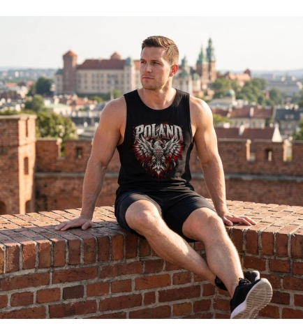 Koszulka Męska Tank Top Bez Rękawów Poland Czarna