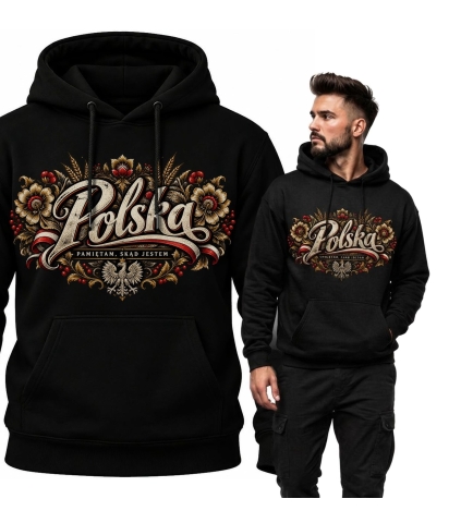 Bluza z kapturem męska patriotyczna Polska czarna