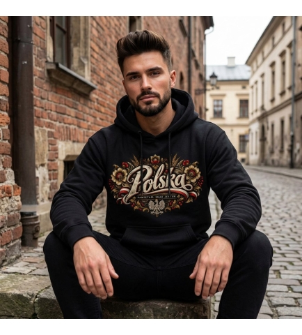 Bluza z kapturem męska patriotyczna Polska czarna