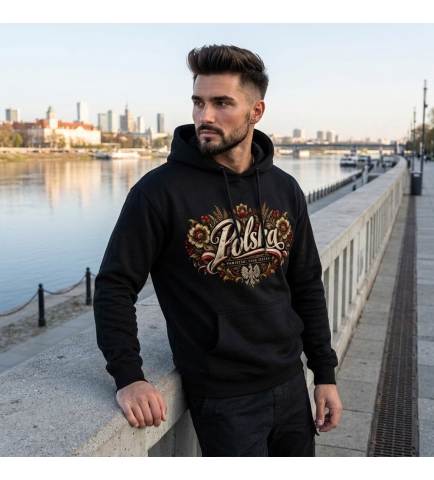 Bluza z kapturem męska patriotyczna Polska czarna
