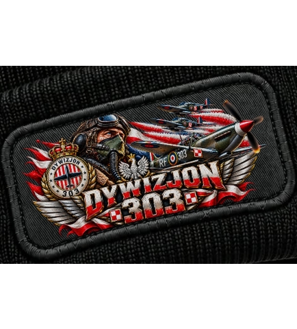 Czapka zimowa czarna z naszywką Dywizjon 303 patriotyczna