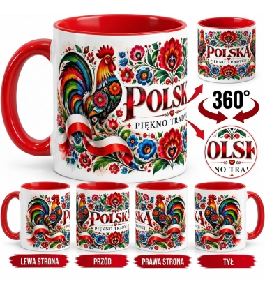 Kubek Patriotyczny Piękno I Tradycja Polska Folklor Czerwony 330 ml