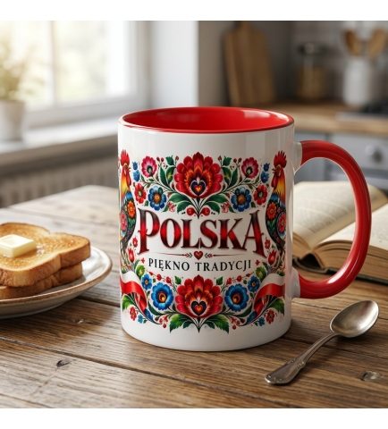 Kubek Patriotyczny Piękno I Tradycja Polska Folklor Czerwony 330 ml