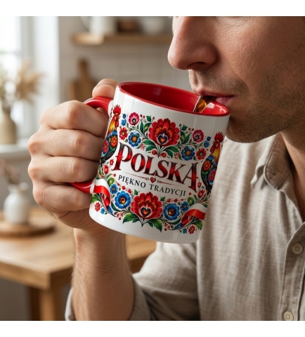 Kubek Patriotyczny Piękno I Tradycja Polska Folklor Czerwony 330 ml