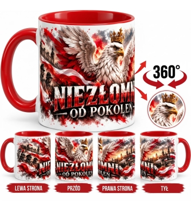 Kubek Patriotyczny Niezłomni od Pokoleń Czerwone Wnętrze 330 ml
