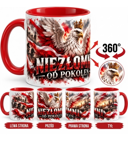 Kubek Patriotyczny Niezłomni od Pokoleń Czerwone Wnętrze 330 ml