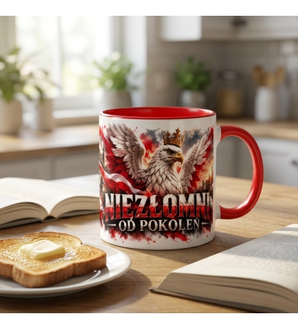 Kubek Patriotyczny Niezłomni od Pokoleń Czerwone Wnętrze 330 ml