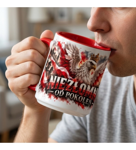 Kubek Patriotyczny Niezłomni od Pokoleń Czerwone Wnętrze 330 ml