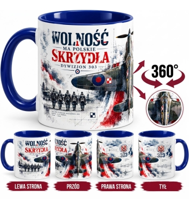 Kubek patriotyczny Wolność ma Polskie skrzydła Dywizjon 303 niebieski
