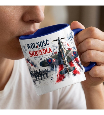 Kubek patriotyczny Wolność ma Polskie skrzydła Dywizjon 303 niebieski