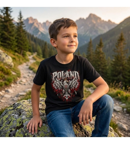 Koszulka dziecięca patriotyczna Poland czarna