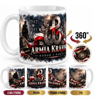 Kubek ceramiczny patriotyczny Armia Krajowa AK Honor i Pamięć 330 ml