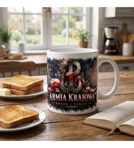 Kubek ceramiczny patriotyczny Armia Krajowa AK Honor i Pamięć 330 ml
