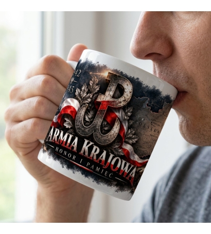 Kubek ceramiczny patriotyczny Armia Krajowa AK Honor i Pamięć 330 ml