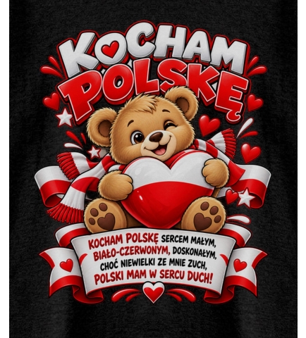 Koszulka dziecięca czarna Kocham Polskę W Sercu, mały patriota