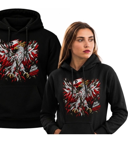 Bluza z kapturem patriotyczna czarna Orzeł Bóg Honor Ojczyzna