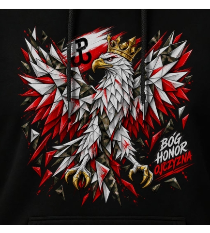 Bluza z kapturem patriotyczna czarna Orzeł Bóg Honor Ojczyzna