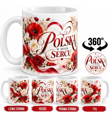 Kubek Patriotyczny Polska W Moim Sercu, Kocham Polskę, biały