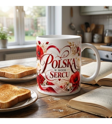 Kubek Patriotyczny Polska W Moim Sercu, Kocham Polskę, biały