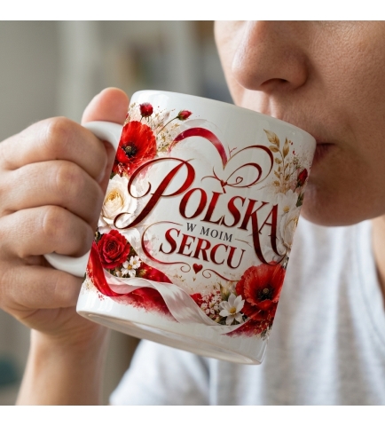 Kubek Patriotyczny Polska W Moim Sercu, Kocham Polskę, biały