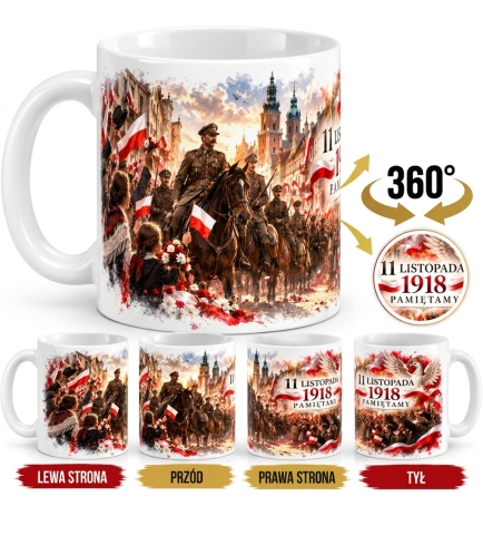 Kubek Patriotyczny pamiętamy 1918 Święto Niepodległości ceramiczny biały 330 ml