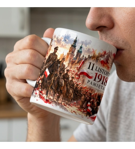 Kubek Patriotyczny pamiętamy 1918 Święto Niepodległości ceramiczny biały 330 ml