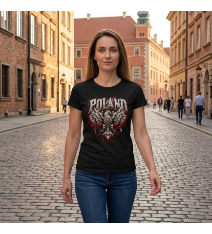 Koszulka Damska Patriotyczna Poland Czarna