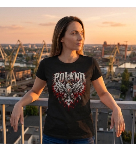 Koszulka Damska Patriotyczna Poland Czarna