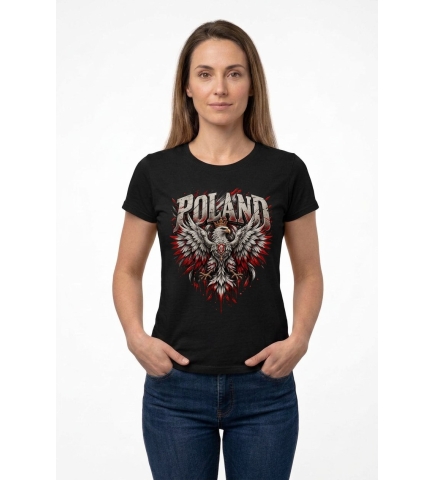 Koszulka Damska Patriotyczna Poland Czarna
