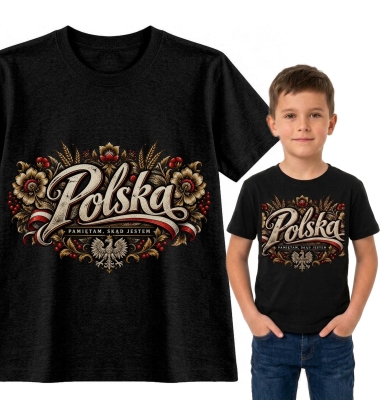 Koszulka dziecięca patriotyczna Polska czarna
