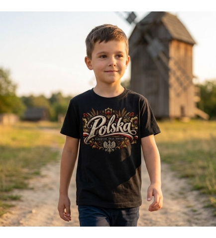 Koszulka dziecięca patriotyczna Polska czarna