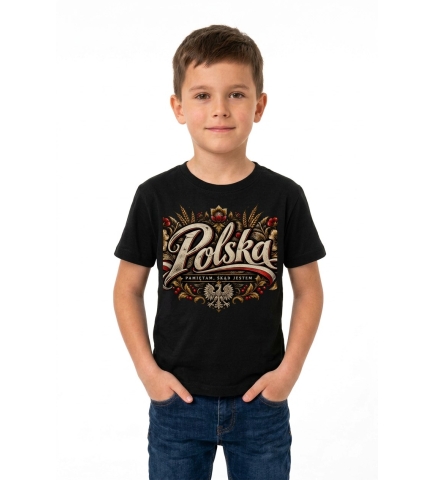 Koszulka dziecięca patriotyczna Polska czarna