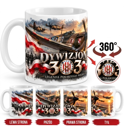 Kubek Ceramiczny Patriotyczny Dywizjon 303 Biały 330 ml