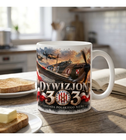 Kubek Ceramiczny Patriotyczny Dywizjon 303 Biały 330 ml